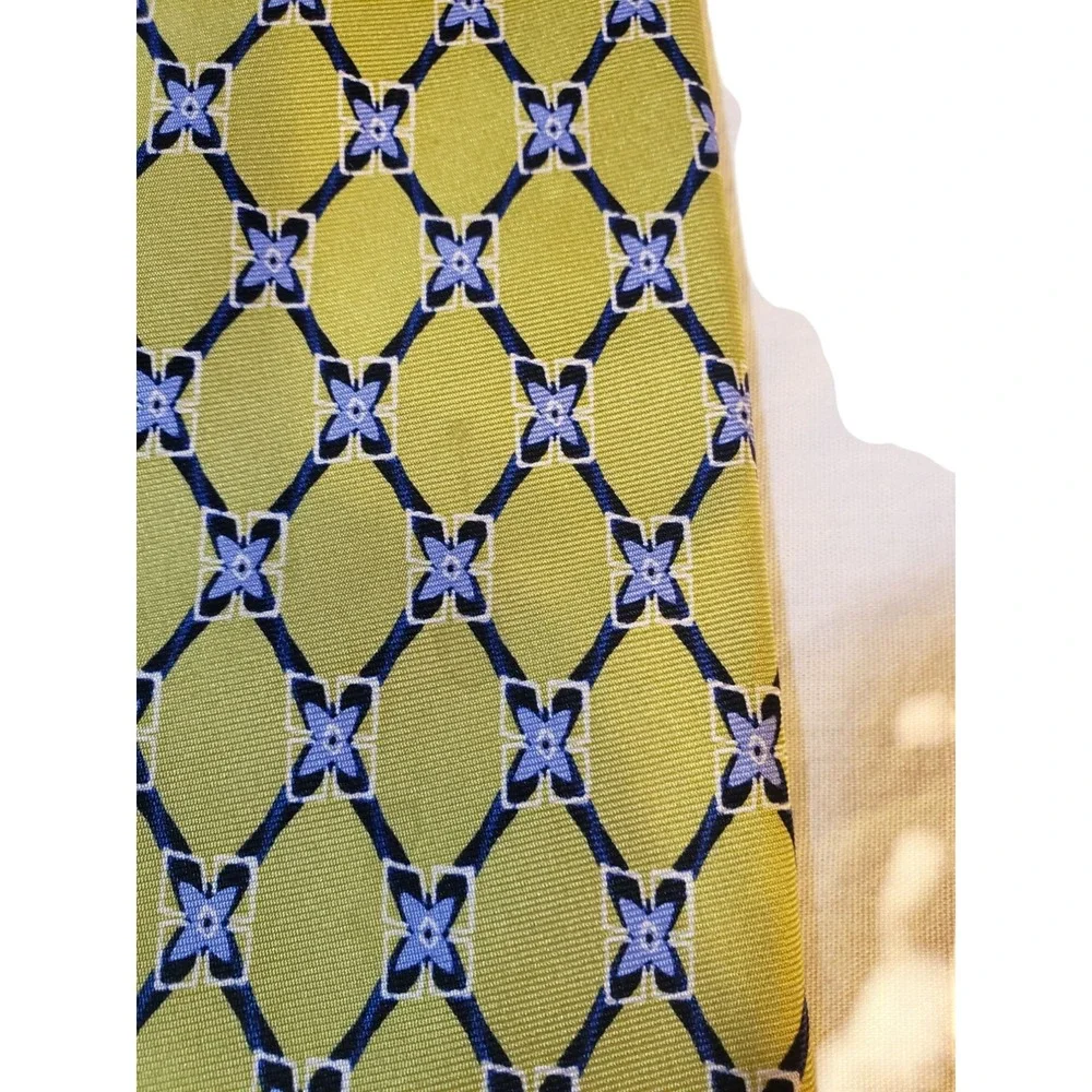 Robert Talbott for Lindsay Odom Ltd‎ Tie Necktie Designer Chartreuse Blue Floral